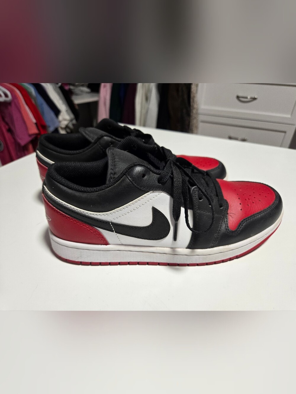 Nike Air Jordans Low Top Sneaker - Black, White & Red
